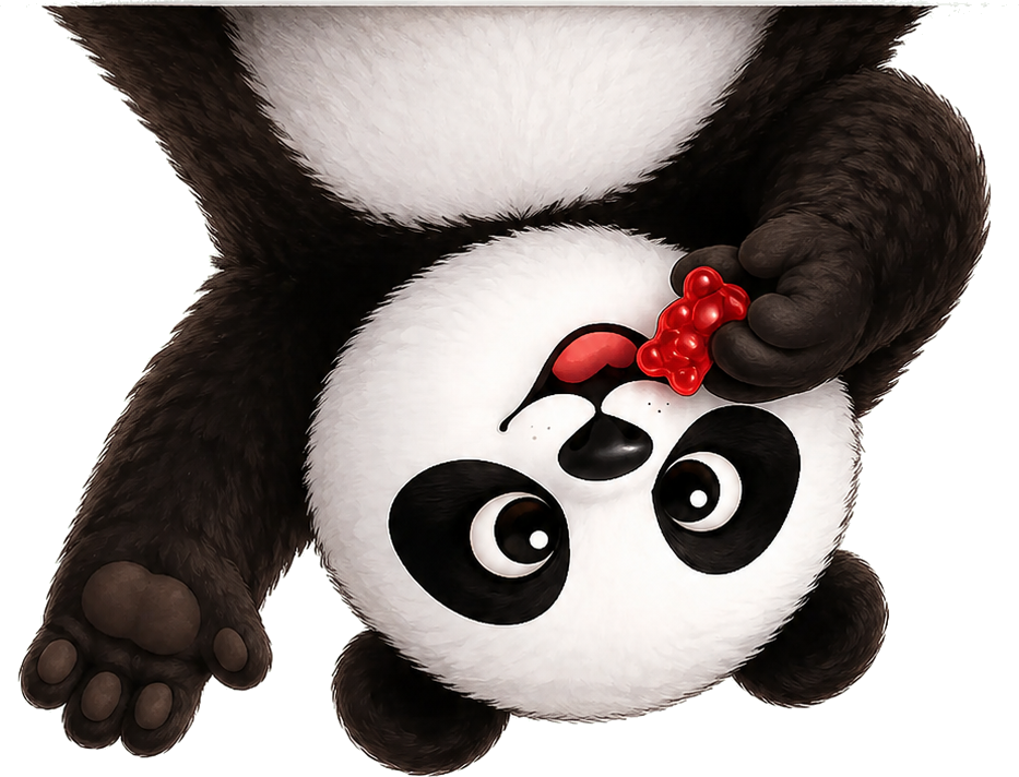 NutriPanda mascot hanging upside down